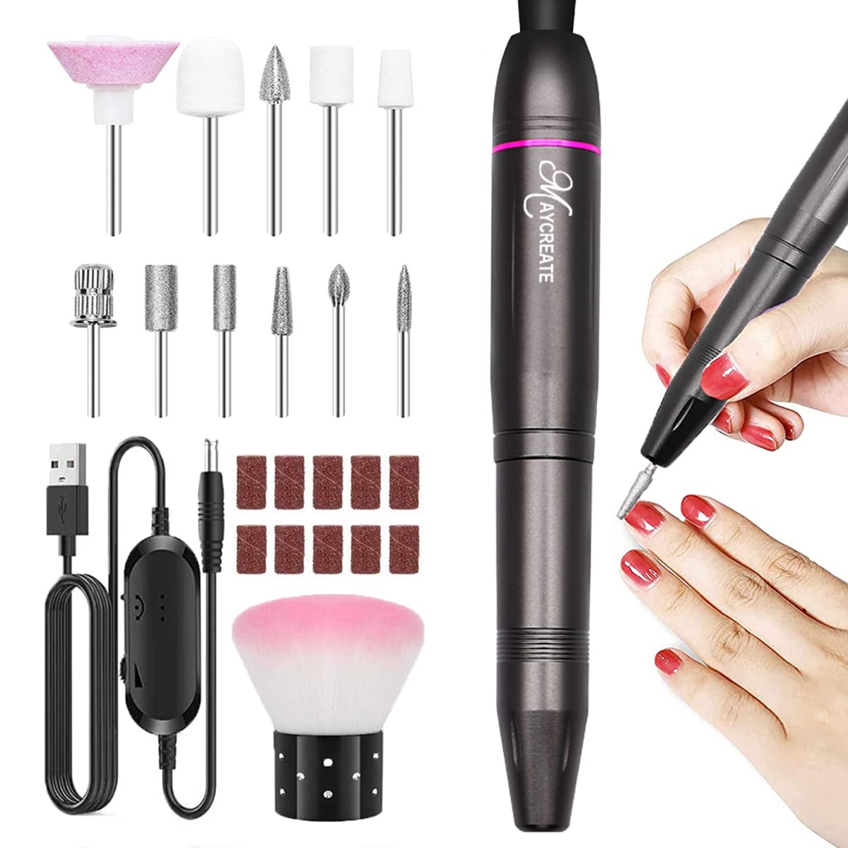 MAYCREATE Nail Drill Machine Professional, 20000rpm Adjustable Electric Nail Filer Machine with 25pcs Accessories, Portable Manicure Pedicure Kit for Women, Nail Salon, Acrylic Gels Callus Removal MAYCREATE Nail Drill Machine Professional, 20000rpm Adjustable Electric Nail Filer Machine with 25pcs Accessories, Portable Manicure Pedicure Kit for Women, Nail Salon, Acrylic Gels Callus Removal
